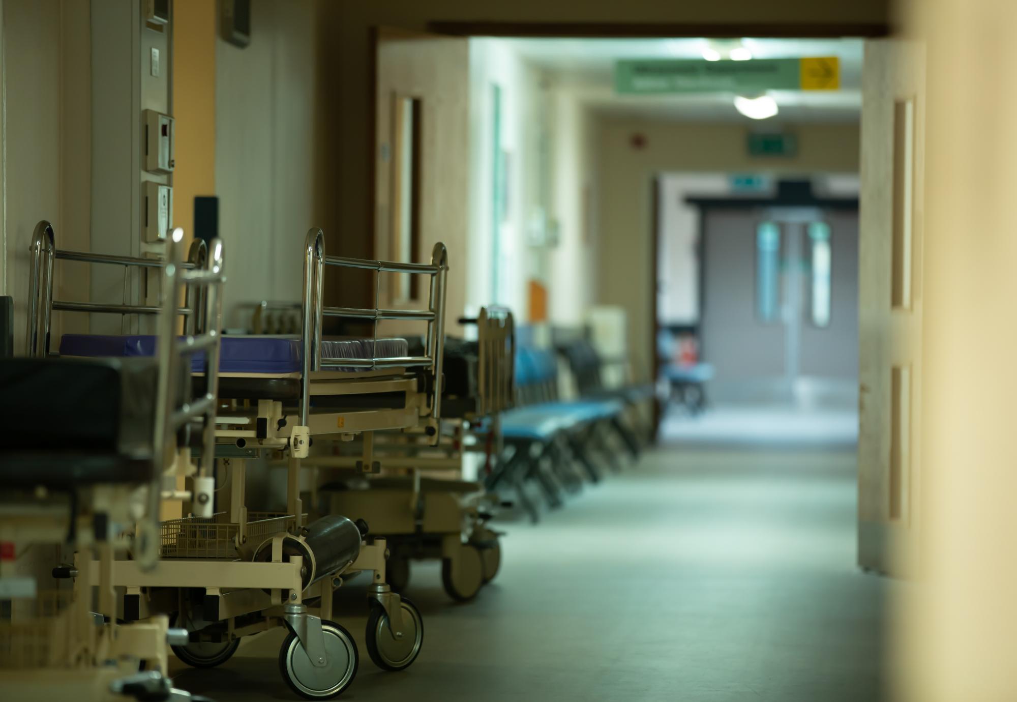 Hospital beds in a corridor