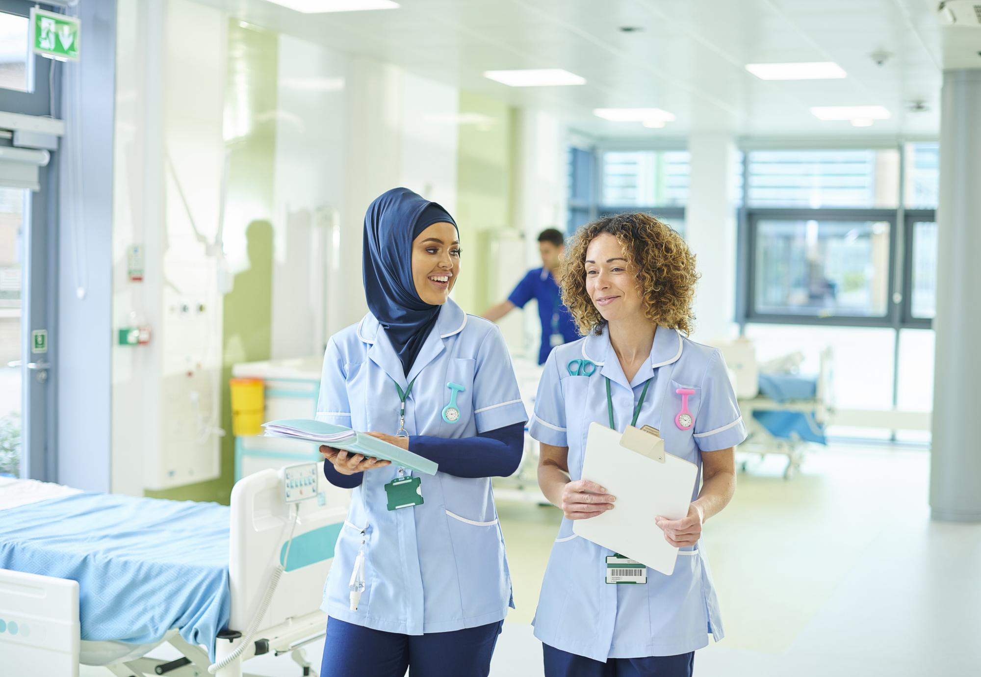 Two nurses walking together