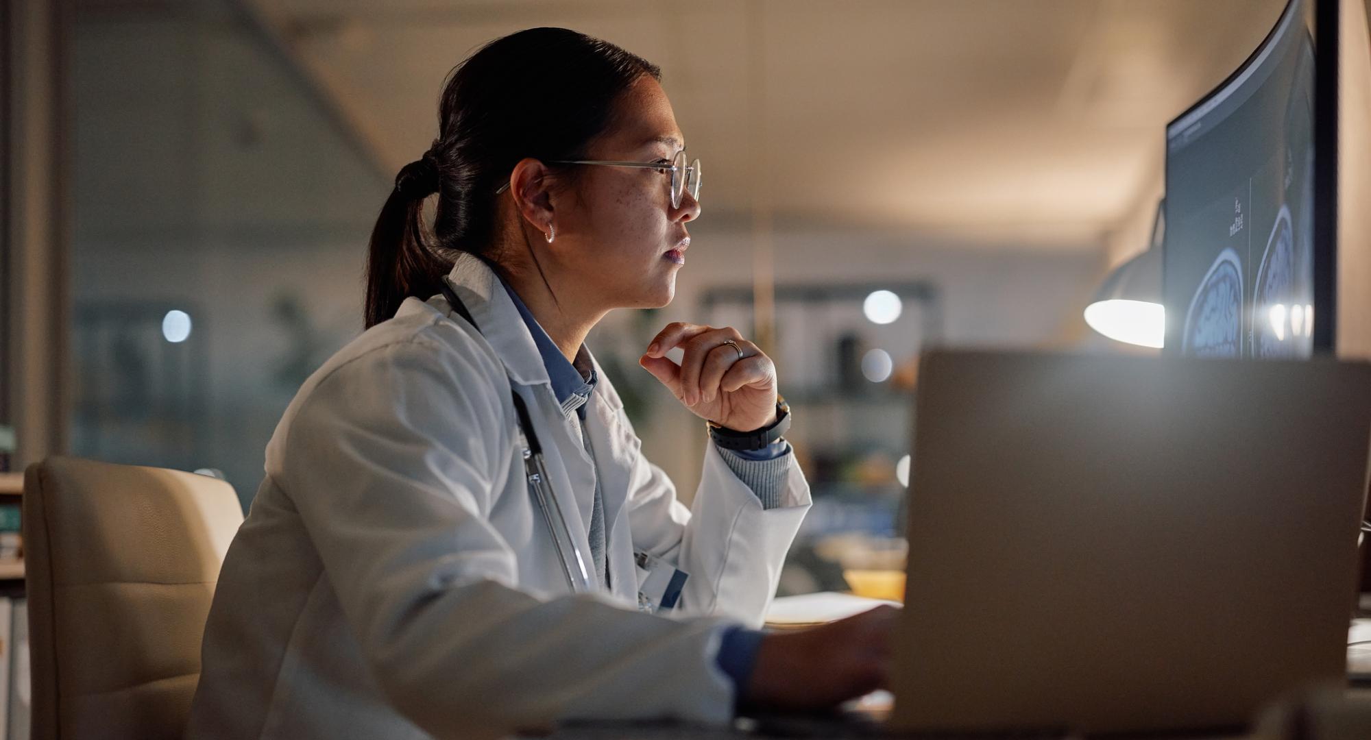 woman in hospital at night for research