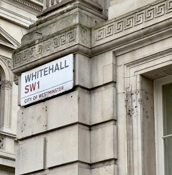 A view of the Whitehall street name sign on the wall