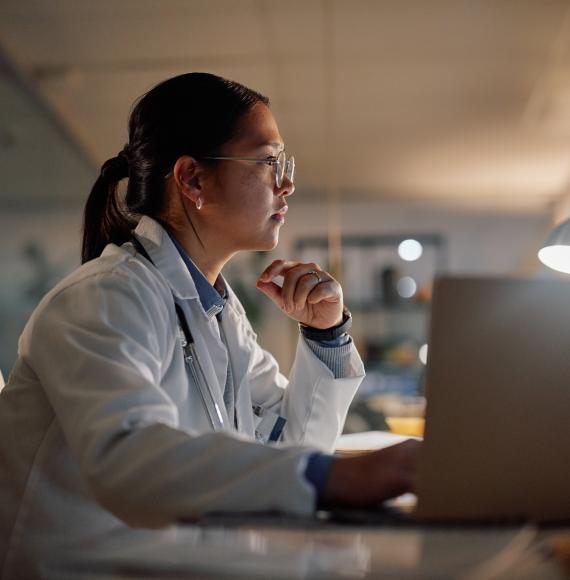 woman in hospital at night for research