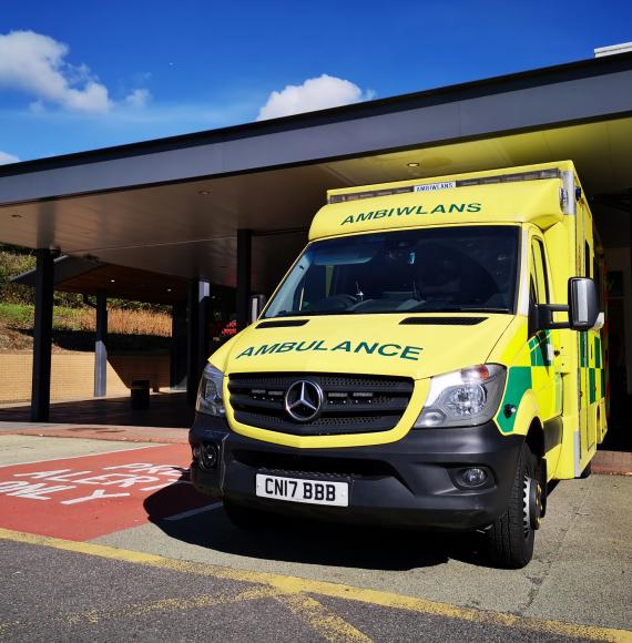 Ambulance parked at the Accident and Emergency Department at Morriston Hospital